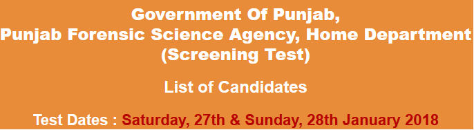 Punjab Forensic Science Agency Jobs NTS Test Result 2023 27th, 28th January