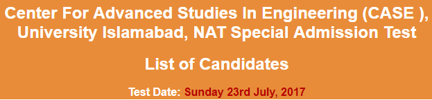 CASE University Islamabad Admission NAT NTS Test Result 2023