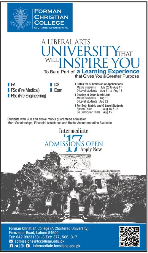 FC College Lahore Intermediate Admission 2023 Form Merit List FSC, ICS, ICOM