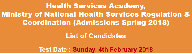 Health Services Academy NTS Admission Test Result 2023 4th February