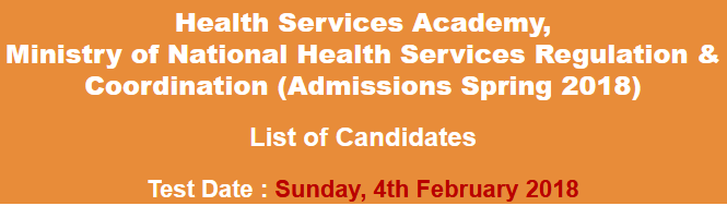 Health Services Academy NTS Admission Test Result 2024 4th February