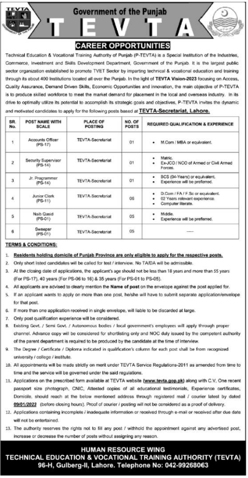 TEVTA Punjab Jobs 2024 Advertisement