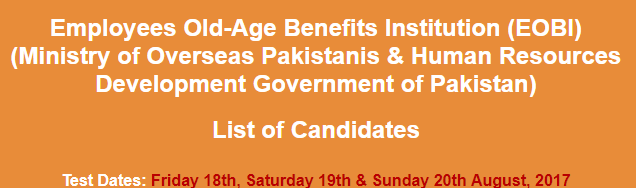 Employees Old-Age Benefits Institution EOBI NTS Test Result 2023 18th, 19th, 20th August