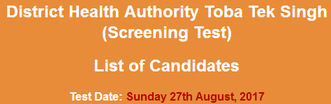 Health Department Toba Tek Singh Jobs NTS Test Result 2023 27th August