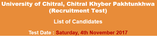 University of Chitral Jobs NTS Test Result 2023 4th November