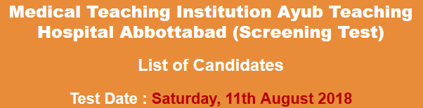 Ayub Teaching Hospital Abbottabad Pharmacists, Staff Nurse NTS Test Result 2023 11th August