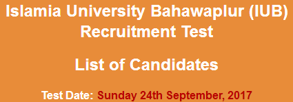 Islamia University Bahawalpur IUB Jobs NTS Test Result 2024 24th September