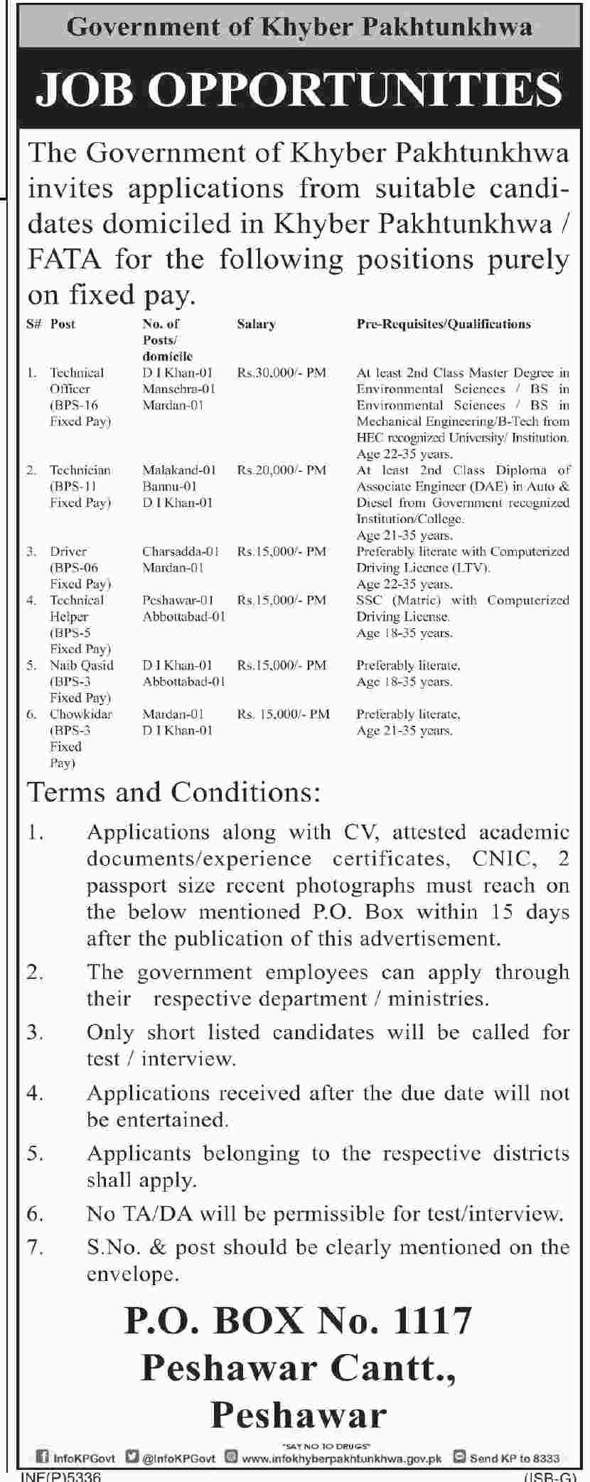 KPK Peshawar Government Jobs 2024 Technical Vacancies for Skilled Person