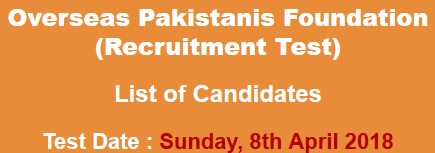 Overseas Pakistanis Foundation OPF NTS Test Result 2023 8th April