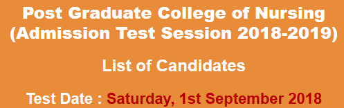 Post Graduate College Of Nursing Hayatabad NTS Admission Test Result 2024 1st September