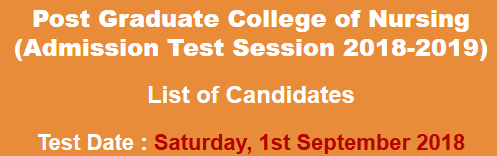 Post Graduate College Of Nursing Hayatabad NTS Admission Test Result 2023 1st September