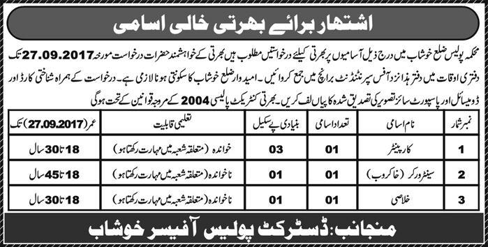 Punjab Police Department Jobs 2023 in Khushab Application Form