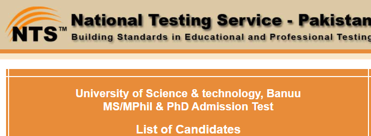 University Of Science and Technology Bannu Admission NTS Test Result 2023 6 Feb