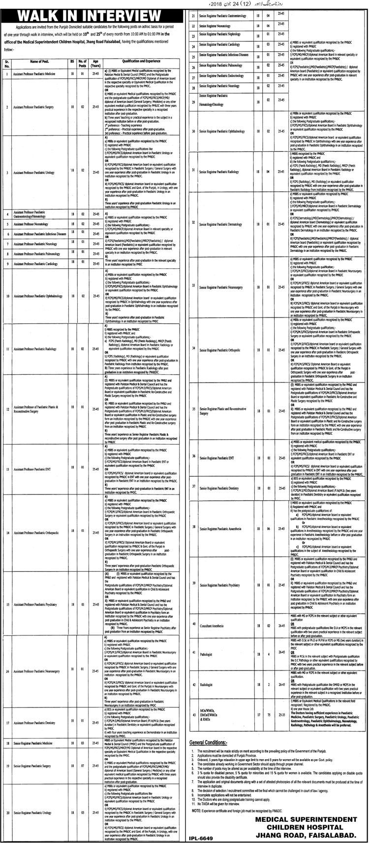 Children Hospital Faisalabad jobs 2023 Application Form October Advertisement