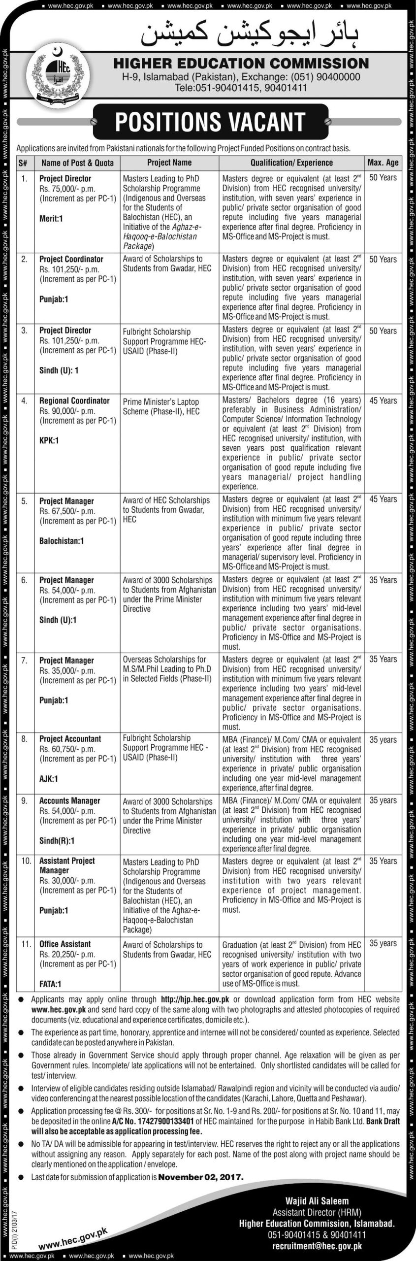 HEC Islamabad Jobs 2023 Online Apply October Advertisement www.hjp.hec.gov.pk