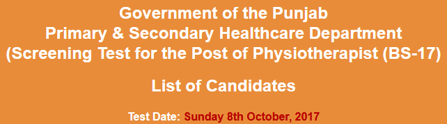 Physiotherapist Jobs NTS Test Result 2023 8th October Primary, Secondary Healthcare Department