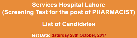 Services Hospital Lahore Pharmacist Jobs NTS Test Result 2023 Answer Keys 28th October