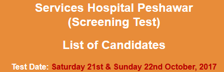 Services Hospital Peshawar Jobs NTS Test Result 2023 21st, 22nd October