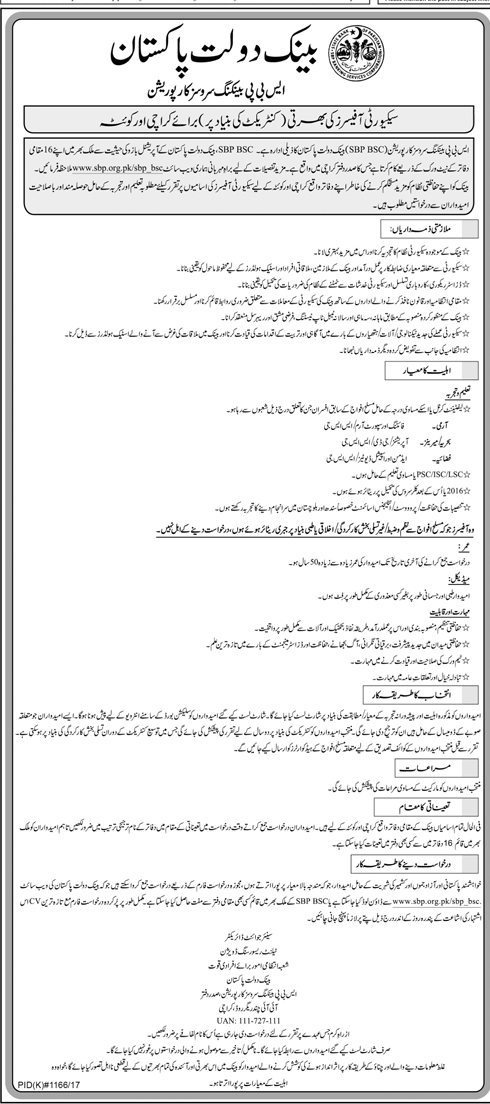 State Bank Of Pakistan Security Guard Officer Jobs 2023 Retired Pak Navy, Pak Army, Pak Air Force