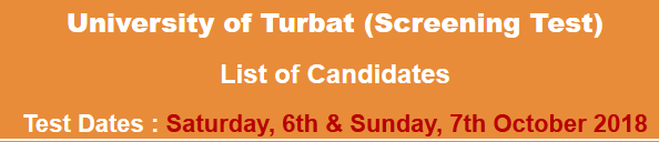 University of Turbat Lecturer Jobs NTS Test Result 2023 6th, 7th October