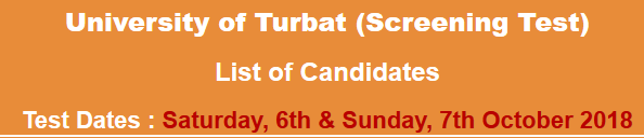 University of Turbat Lecturer Jobs NTS Test Result 2024 6th, 7th October