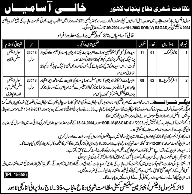 Civil Defence Department Punjab Lahore Jobs 2023 December Advertisement