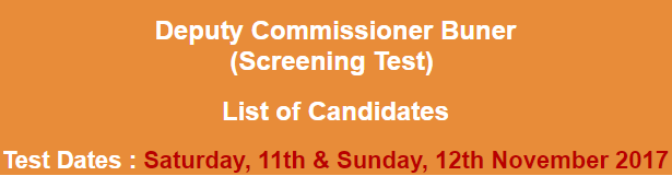 Deputy Commissioner DC Office Buner Jobs NTS Test Result 2023 11th, 12th November