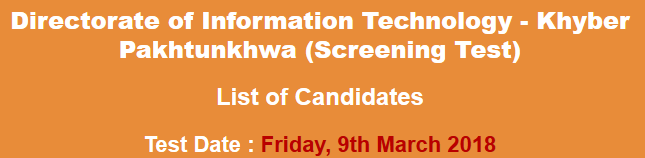 Directorate of Information Technology KPK Peshawar NTS Test Result 2023 9th March
