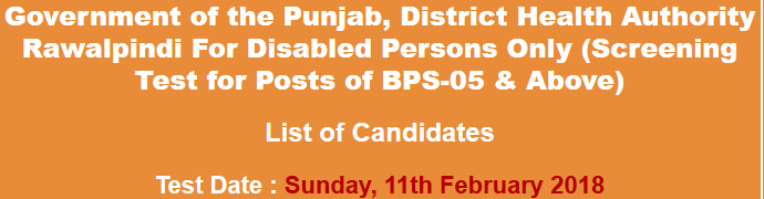 District Health Authority Rawalpindi Jobs NTS Test Result 2023 11th February