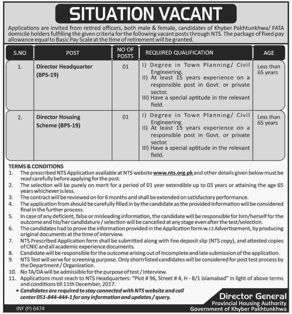 Provincial Housing Authority KPK Jobs 2023 PHA NTS Application Form November Advertisement