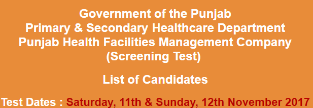 Punjab Health Facilities Management Company PHFMC Jobs NTS Test Result 2024 11th, 12th November