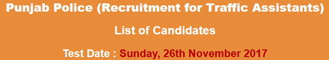 Punjab Police Traffic Assistant Jobs NTS Test Result 2023 26th November