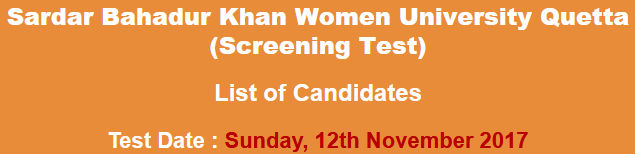 Sardar Bahadur Khan Women University Quetta SBK Jobs NTS Test Result 2023 Professor Lecturer 12th November