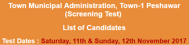 Town Municipal Administration Peshawar NTS Test Result 2023 12th November