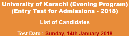 Karachi University UOK Evening Admission NTS Test Result 2024 14th January