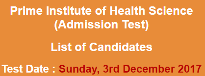 Prime Institute Of Health Science BS OTT, AT, MIT, MLT Admission NTS Test Result 2023 3rd December
