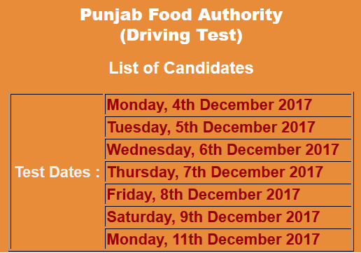 Punjab Food Authority Driver Jobs Driving Test NTS Result 2023 4th, 5th, 6th, 7th, 8th, 9th, 11th December