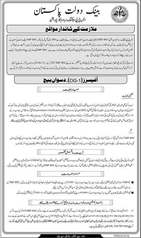 State Bank of Pakistan Jobs 2024 OG 1 Online Application Advertisement
