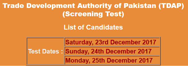 Trade Development Authority of Pakistan TDAP Jobs NTS Test Result 2024 23rd, 24th, 25th December