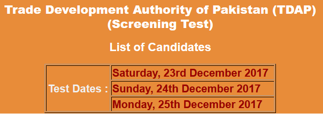 Trade Development Authority of Pakistan TDAP Jobs NTS Test Result 2023 23rd, 24th, 25th December