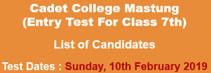 Cadet College Mastung Balochistan Admission NTS Entry Test Result 2023 10th February