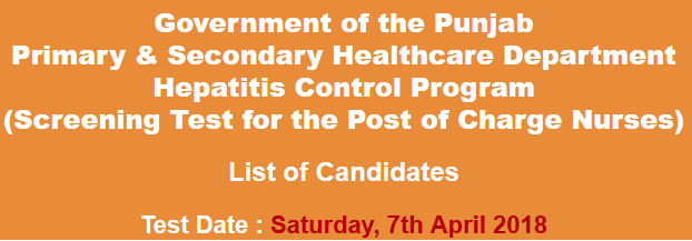 Charge Nurses Jobs NTS Test Result 2024 7th April Primary Secondary Healthcare Department
