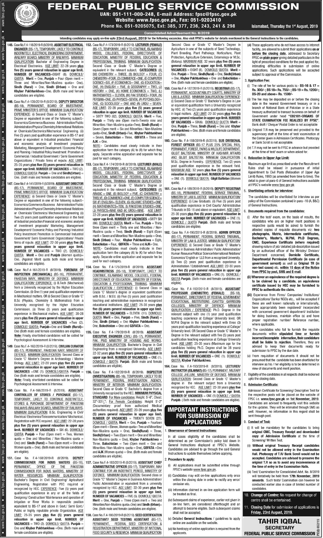 Federal Public Service Commission FPSC Jobs 2023 Female, Male Online Application Form www.fpsc.gov.pk
