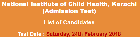 National Institute of Child Health NICH Karachi NTS Admission Test Result 2023 24th February