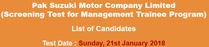 Pak Suzuki Motor Management Trainees Jobs NTS Test Result 2023 21st January