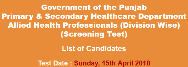 DHQ, THQ Hospitals Allied Health Professionals Jobs NTS Test Result 2024 15th April