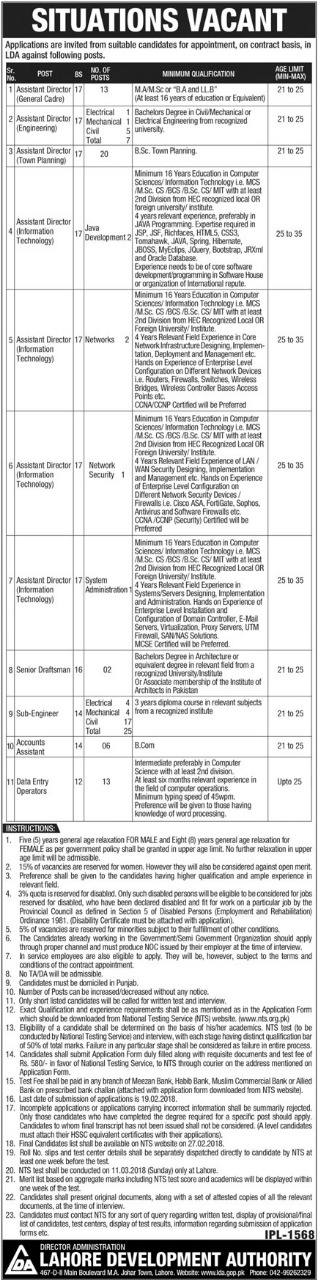 LDA Jobs Lahore 2023 NTS Form February Advertisement Roll Number Slip Test Sample Paper