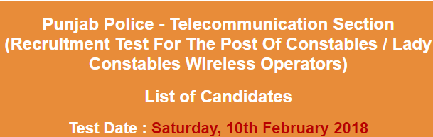 Punjab Police Wireless Operator NTS Test Result 2024 10th February Answer Keys