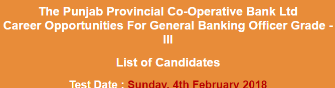 Punjab Provincial Cooperative Bank PPCBL General Banking Officer NTS Test Result 2024 4th February