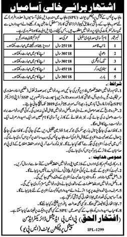 Special Protection Unit Punjab Police Lahore SPU Jobs 2023 Application Form